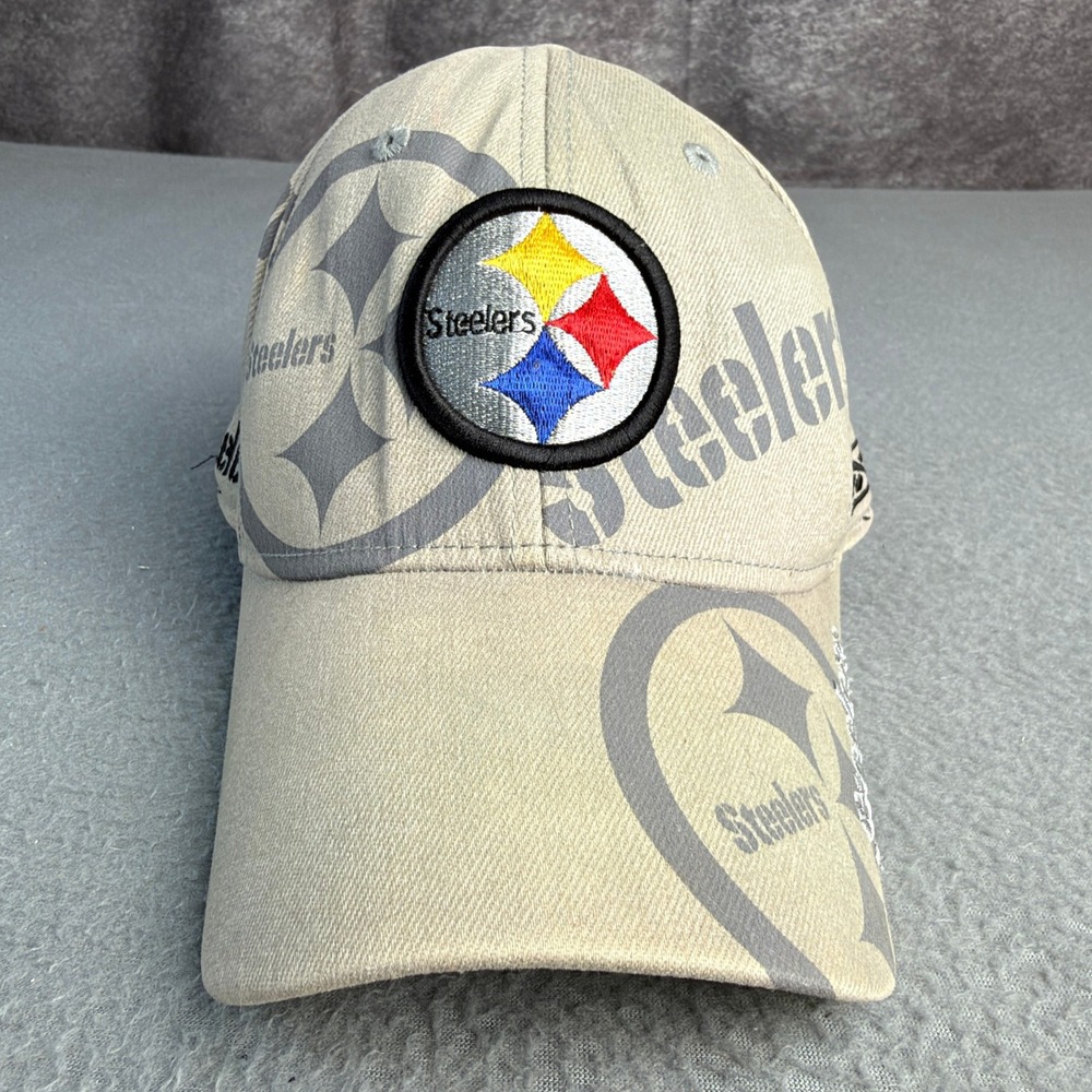 Reebok Pittsburgh Steelers NFL Hat Tan All Over Print Stretch Fit Cap L/XL